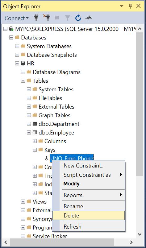 Delete Unique Key Constraints