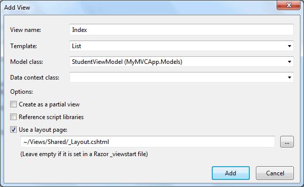 Add View in ASP.NET MVC