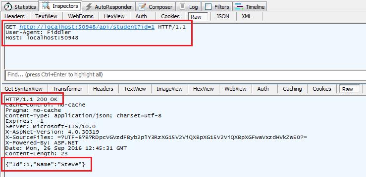 Web API Response in Fiddler