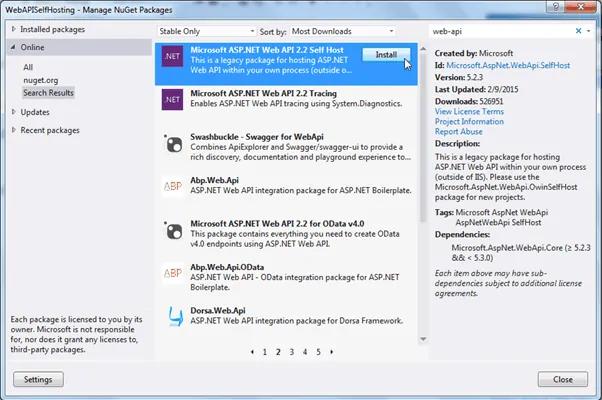 Install Web API Self Host Package