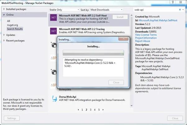 Install Web API self Hosting Package